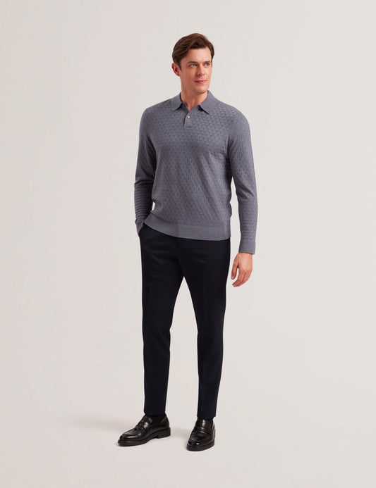 Ted Baker MORAR - T Knit Long Sleeve Polo Top MID BLUE