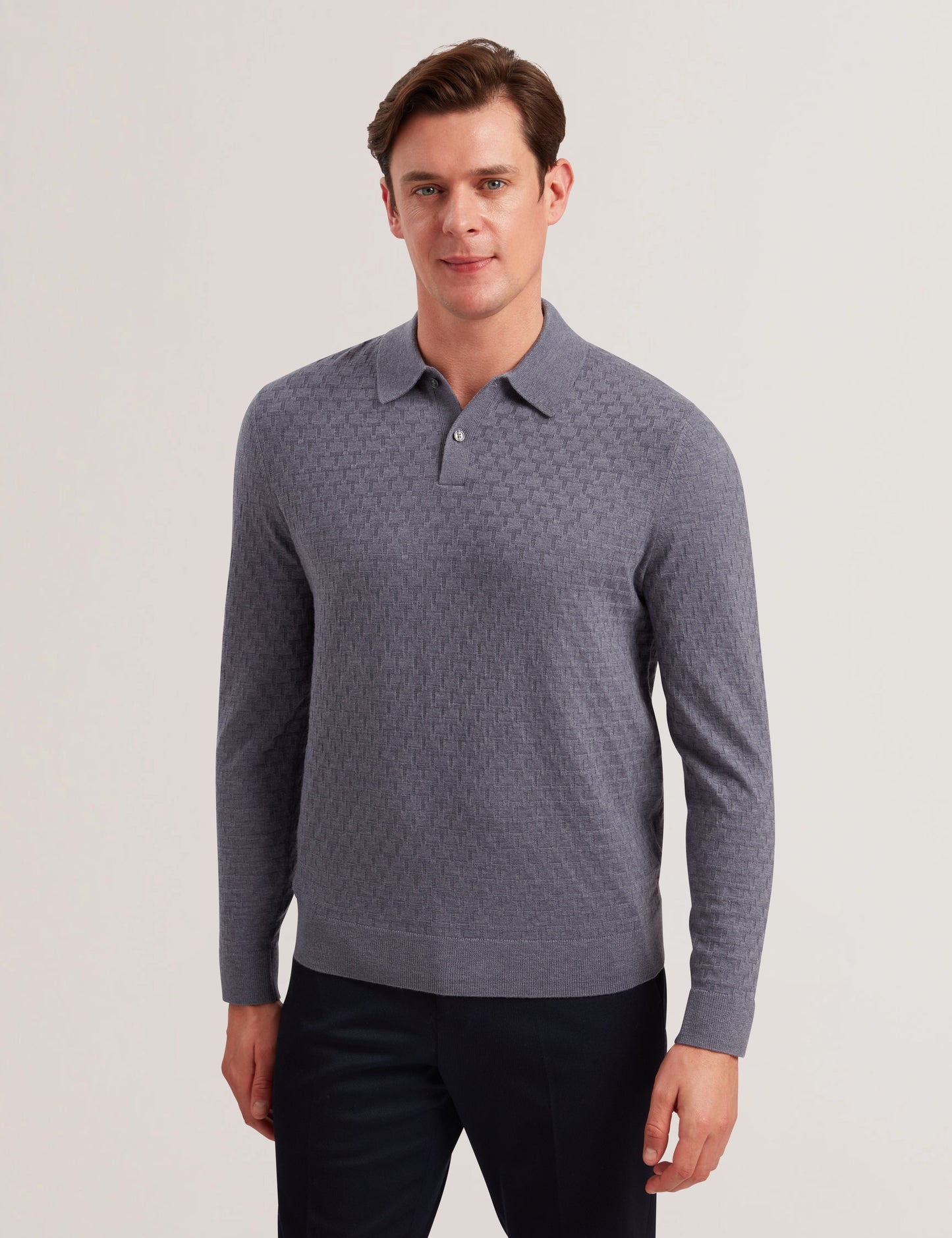 Ted Baker MORAR - T Knit Long Sleeve Polo Top MID BLUE