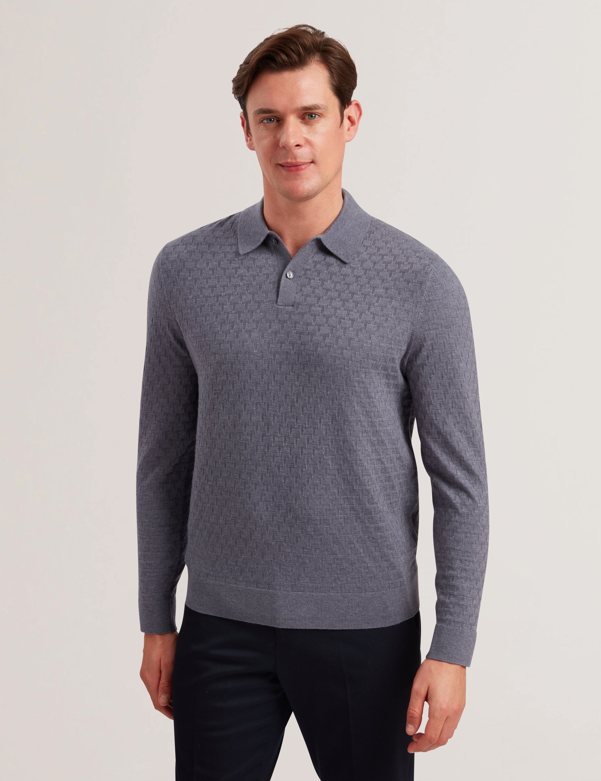 Ted Baker MORAR - T Knit Long Sleeve Polo Top MID BLUE