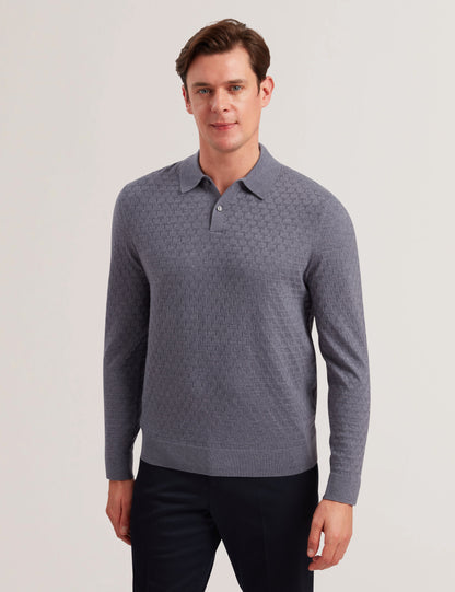 Ted Baker MORAR - T Knit Long Sleeve Polo Top MID BLUE