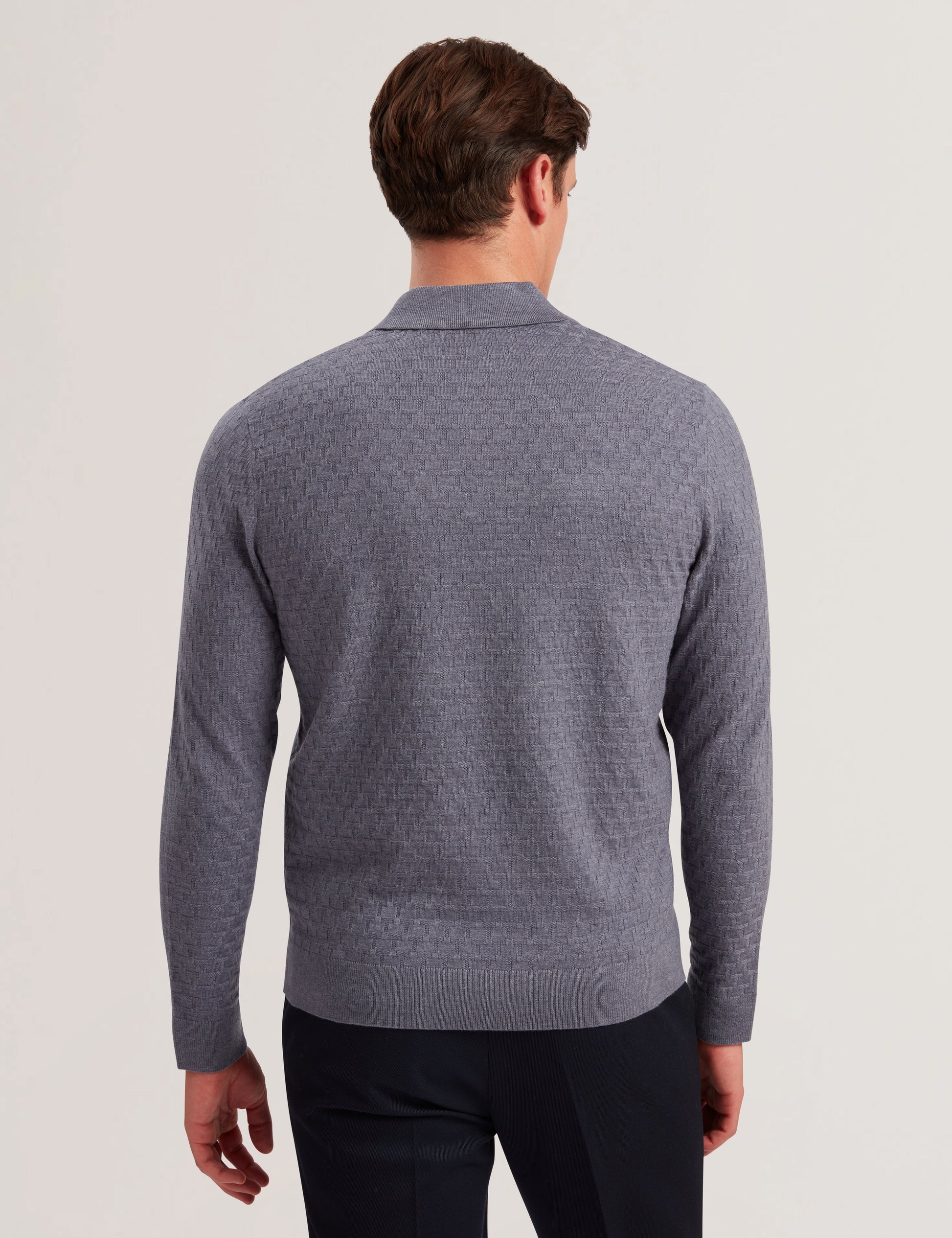 Ted Baker MORAR - T Knit Long Sleeve Polo Top MID BLUE