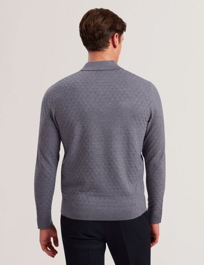 Ted Baker MORAR - T Knit Long Sleeve Polo Top MID BLUE
