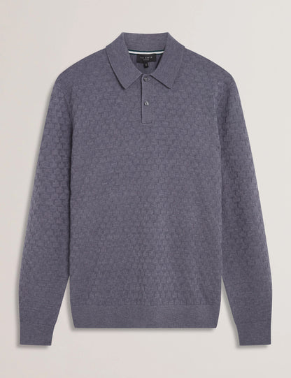 Ted Baker MORAR - T Knit Long Sleeve Polo Top MID BLUE