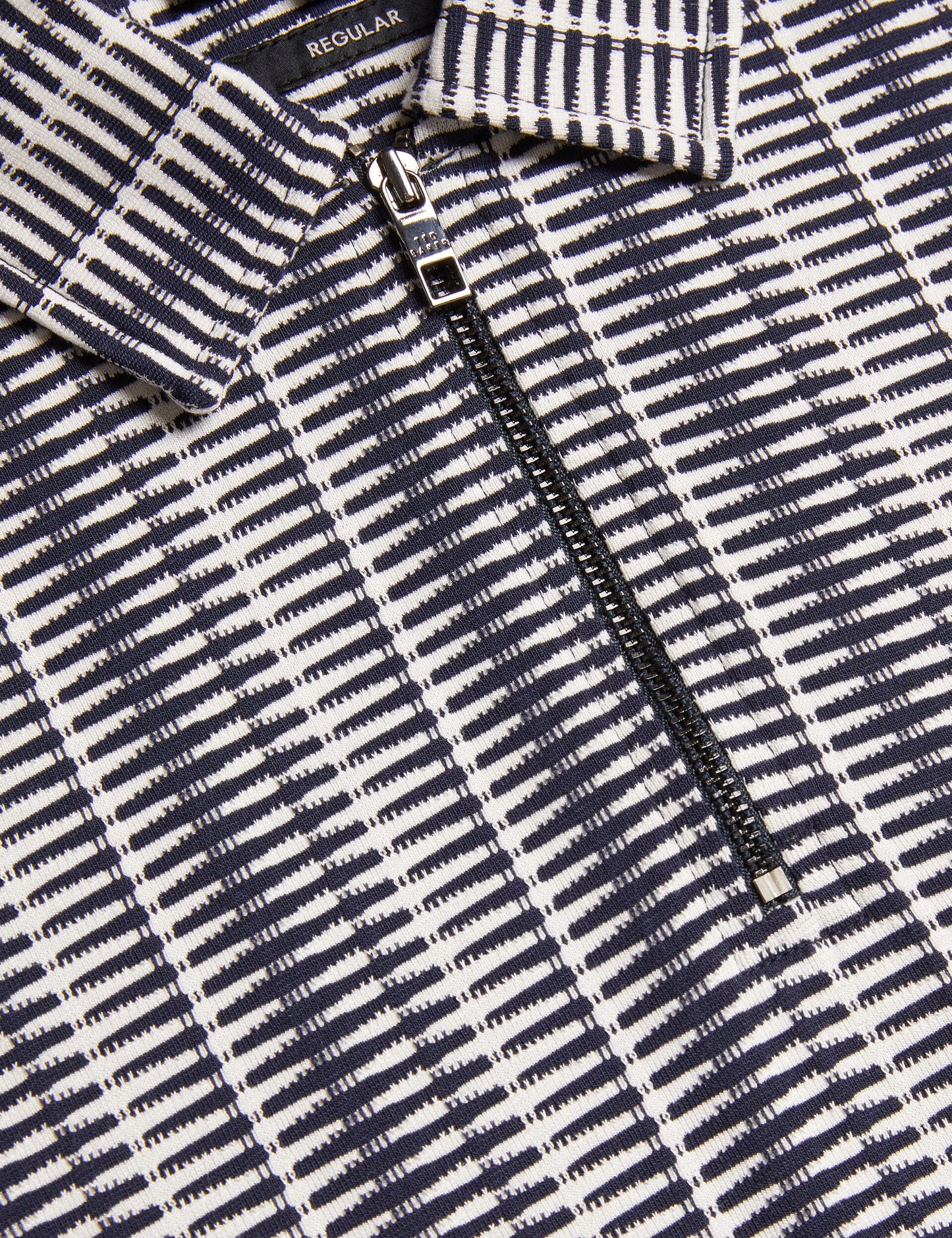 Ted Baker CAPUZZO - Long Sleeve Geo Stripe Zip Polo Shirt NAVY