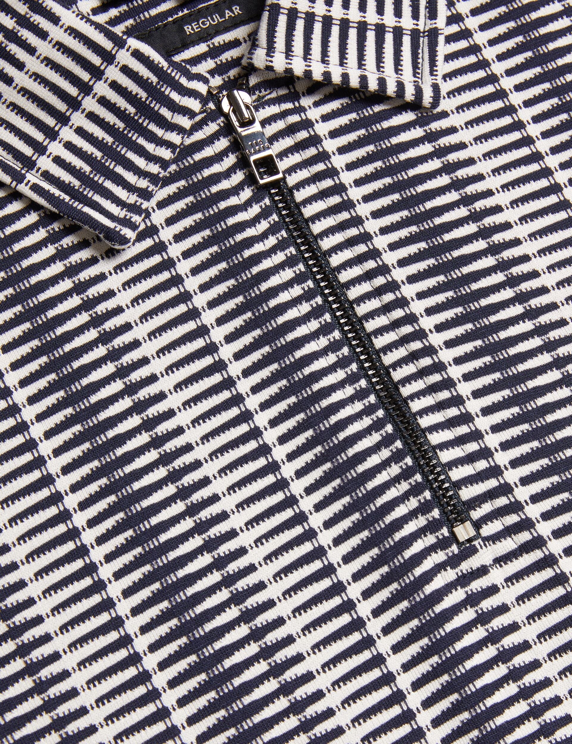 Ted Baker CAPUZZO - Long Sleeve Geo Stripe Zip Polo Shirt NAVY