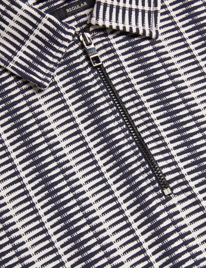 Ted Baker CAPUZZO - Long Sleeve Geo Stripe Zip Polo Shirt NAVY