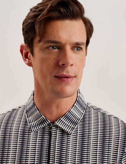 Ted Baker CAPUZZO - Long Sleeve Geo Stripe Zip Polo Shirt NAVY