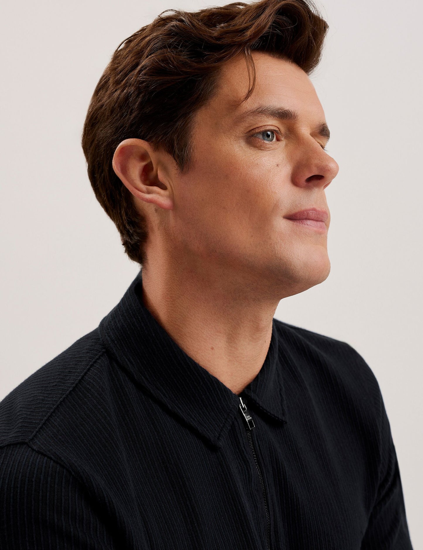 Ted Baker ELGRAVE - Ribbed Cotton Zip Neck Polo Shirt NAVY