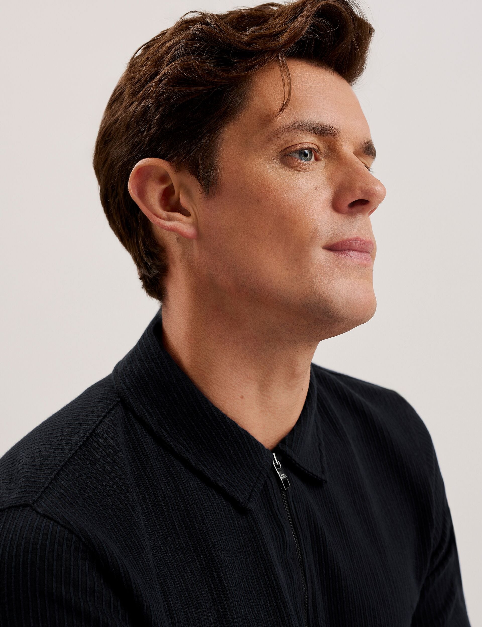 Ted Baker ELGRAVE - Ribbed Cotton Zip Neck Polo Shirt NAVY