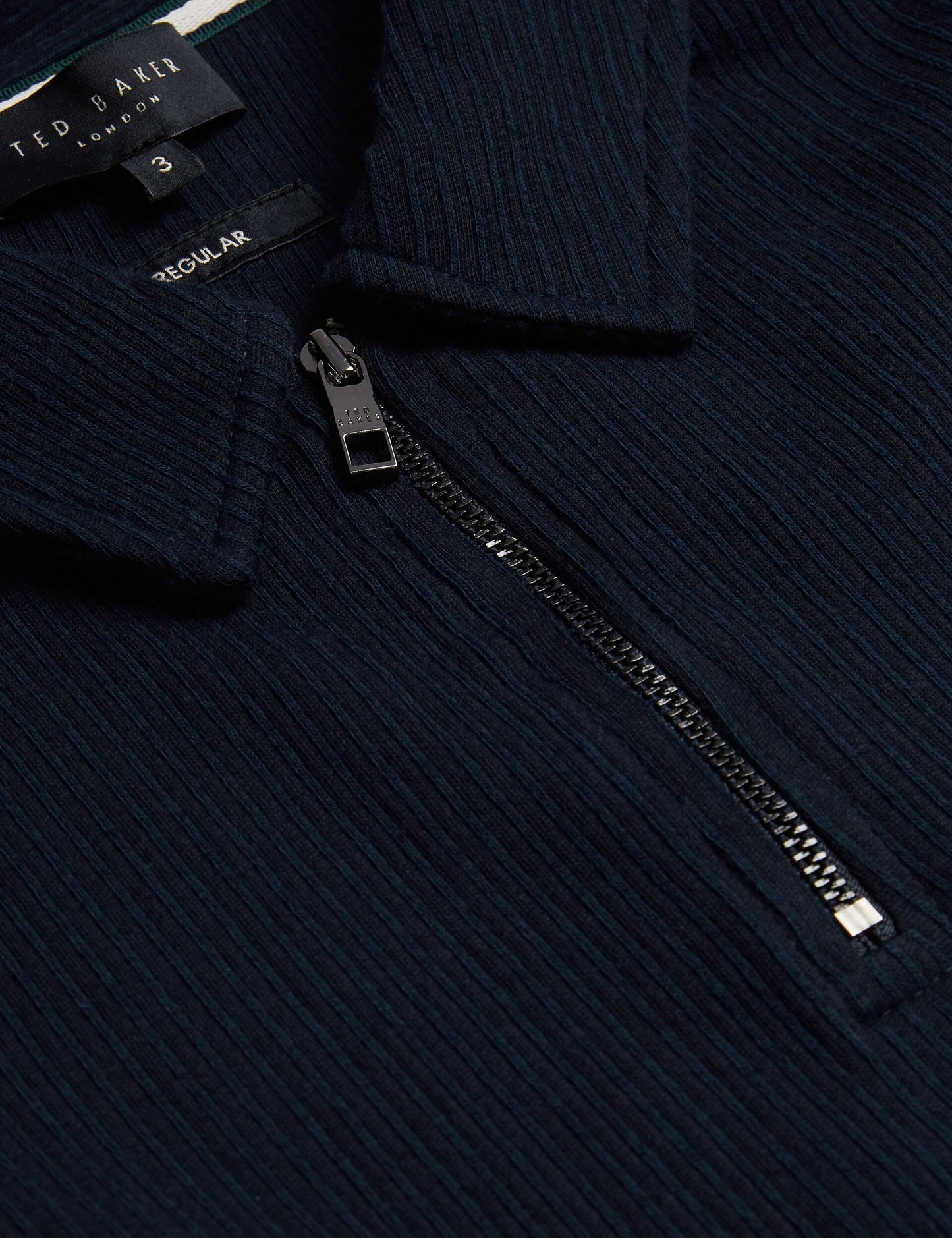 Ted Baker ELGRAVE - Ribbed Cotton Zip Neck Polo Shirt NAVY