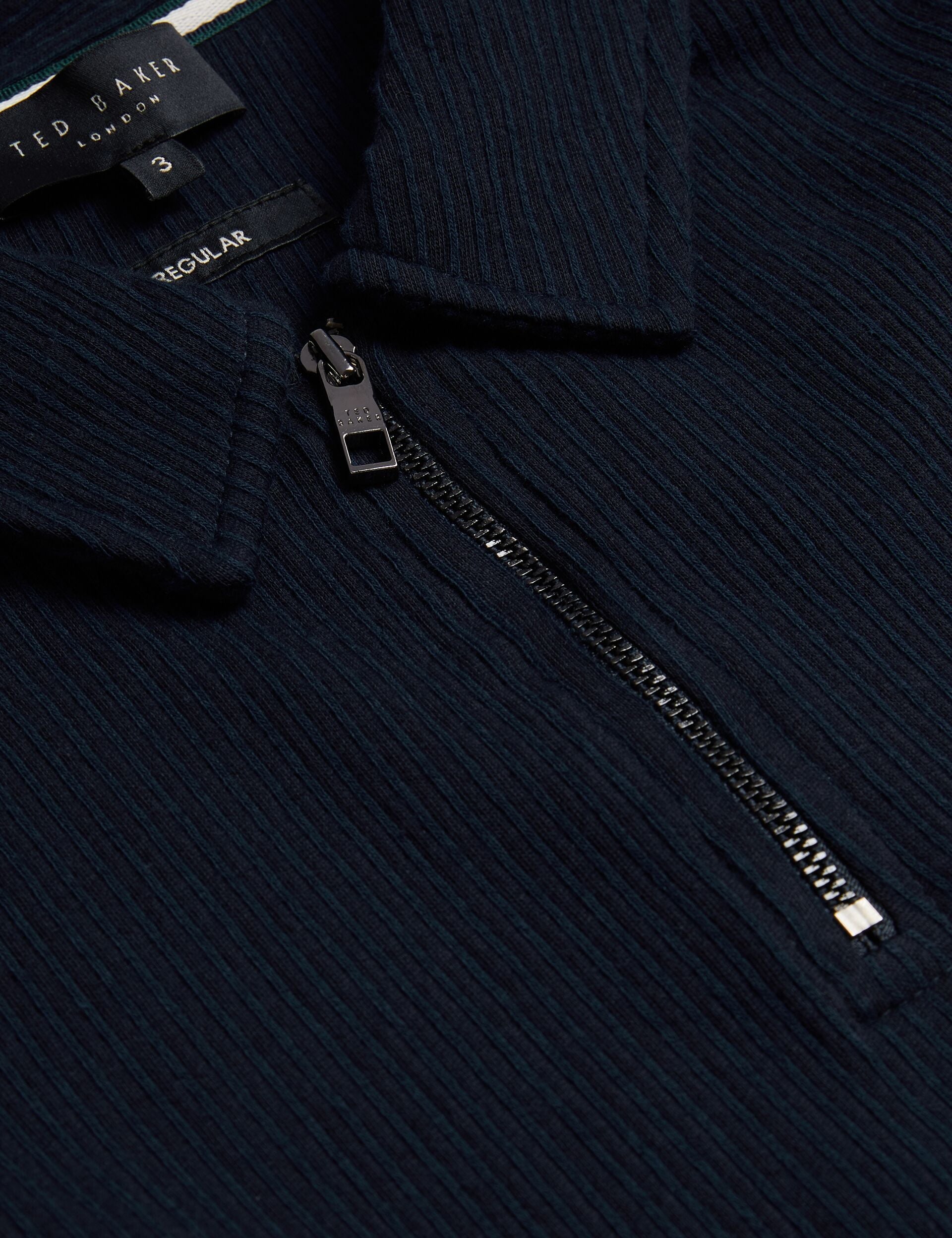 Ted Baker ELGRAVE - Ribbed Cotton Zip Neck Polo Shirt NAVY