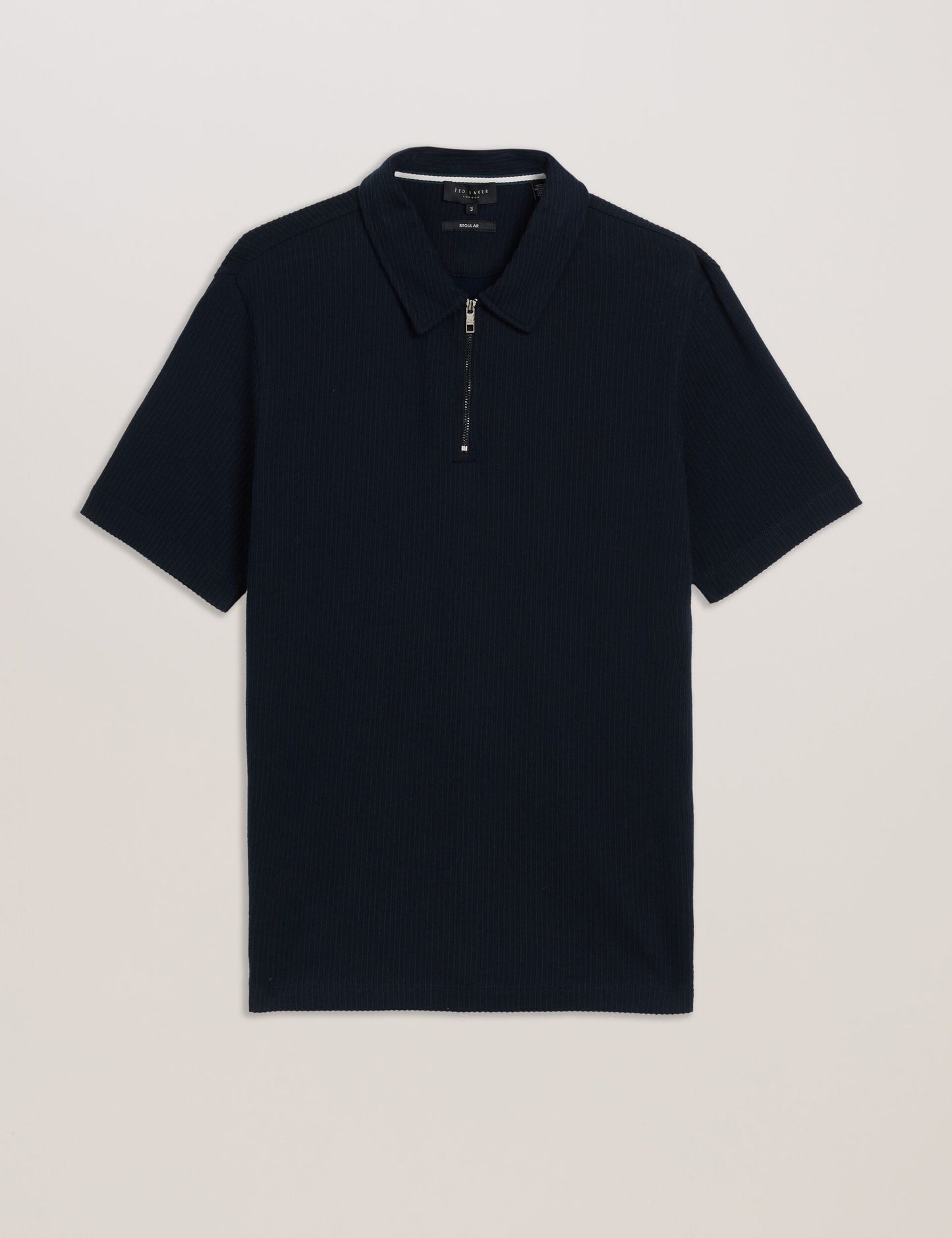 Ted Baker ELGRAVE - Ribbed Cotton Zip Neck Polo Shirt NAVY