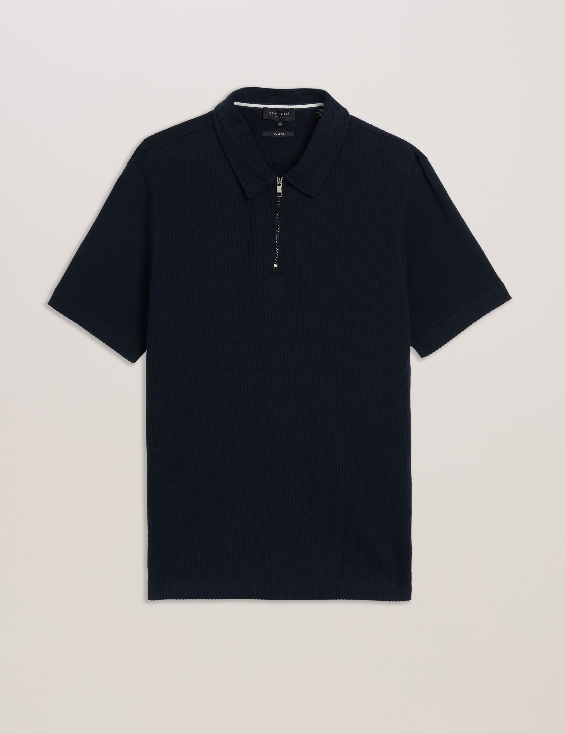 Ted Baker ELGRAVE - Ribbed Cotton Zip Neck Polo Shirt NAVY