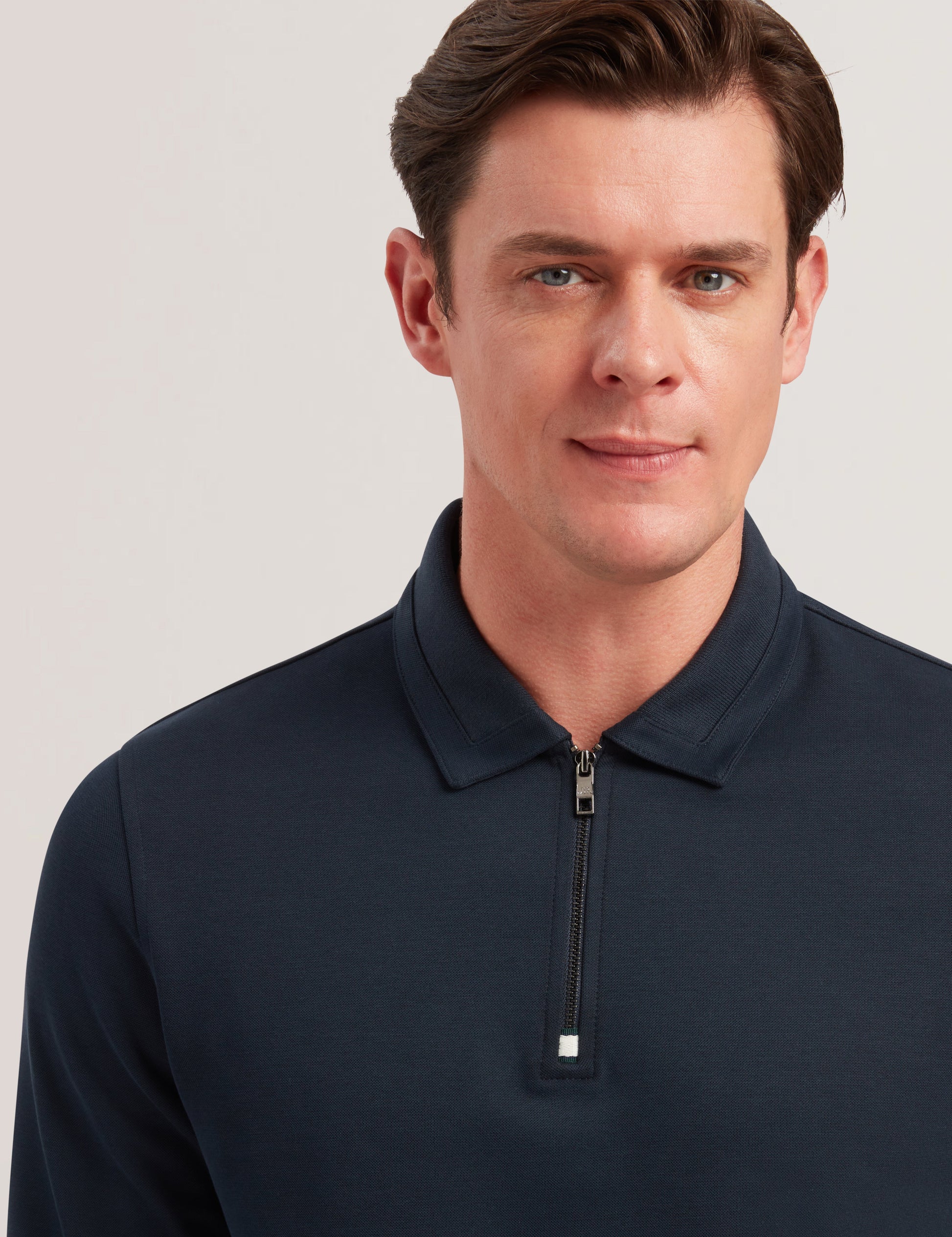 Ted Baker INGMAR - Long Sleeve Cotton Blend Zip Polo Shirt NAVY