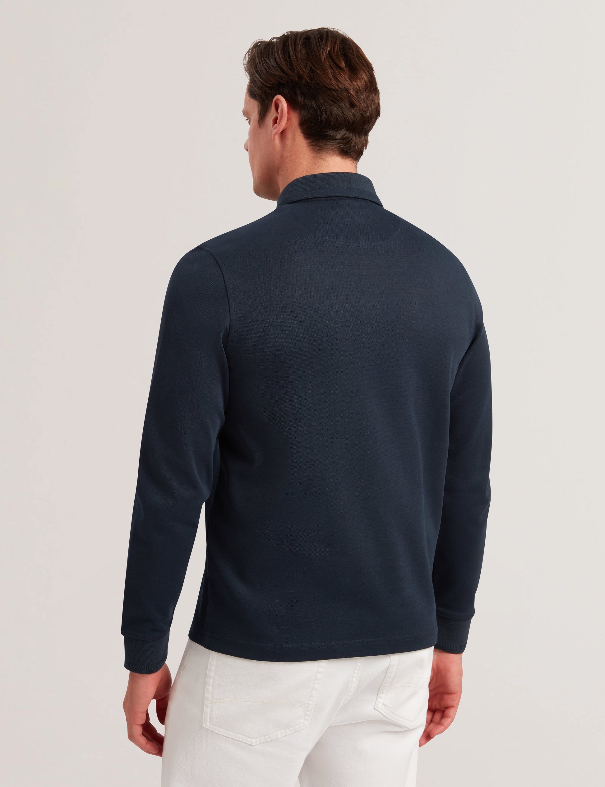 Ted Baker INGMAR - Long Sleeve Cotton Blend Zip Polo Shirt NAVY