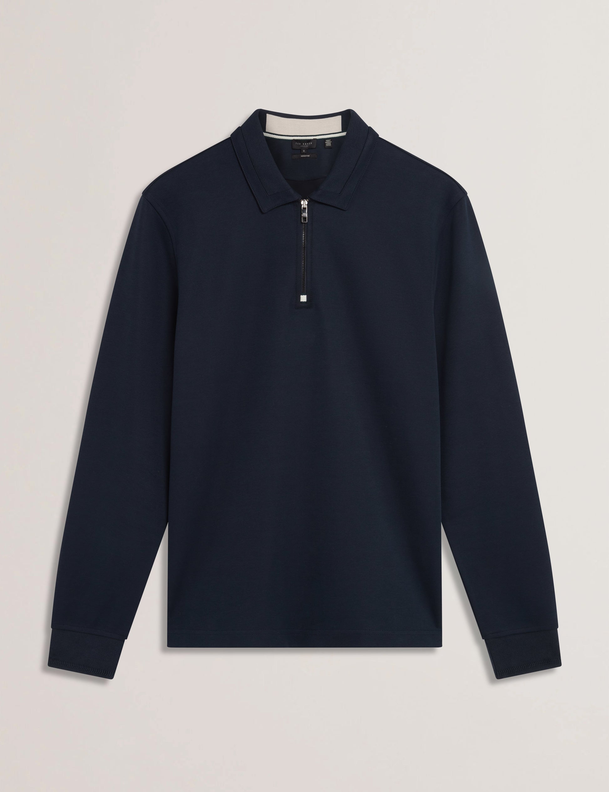Ted Baker INGMAR - Long Sleeve Cotton Blend Zip Polo Shirt NAVY