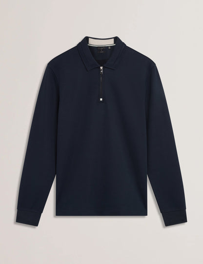 Ted Baker INGMAR - Long Sleeve Cotton Blend Zip Polo Shirt NAVY