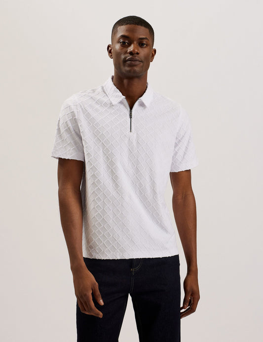 Ted Baker ANSOM - SS Reg Textured Towelling Zip Polo WHITE