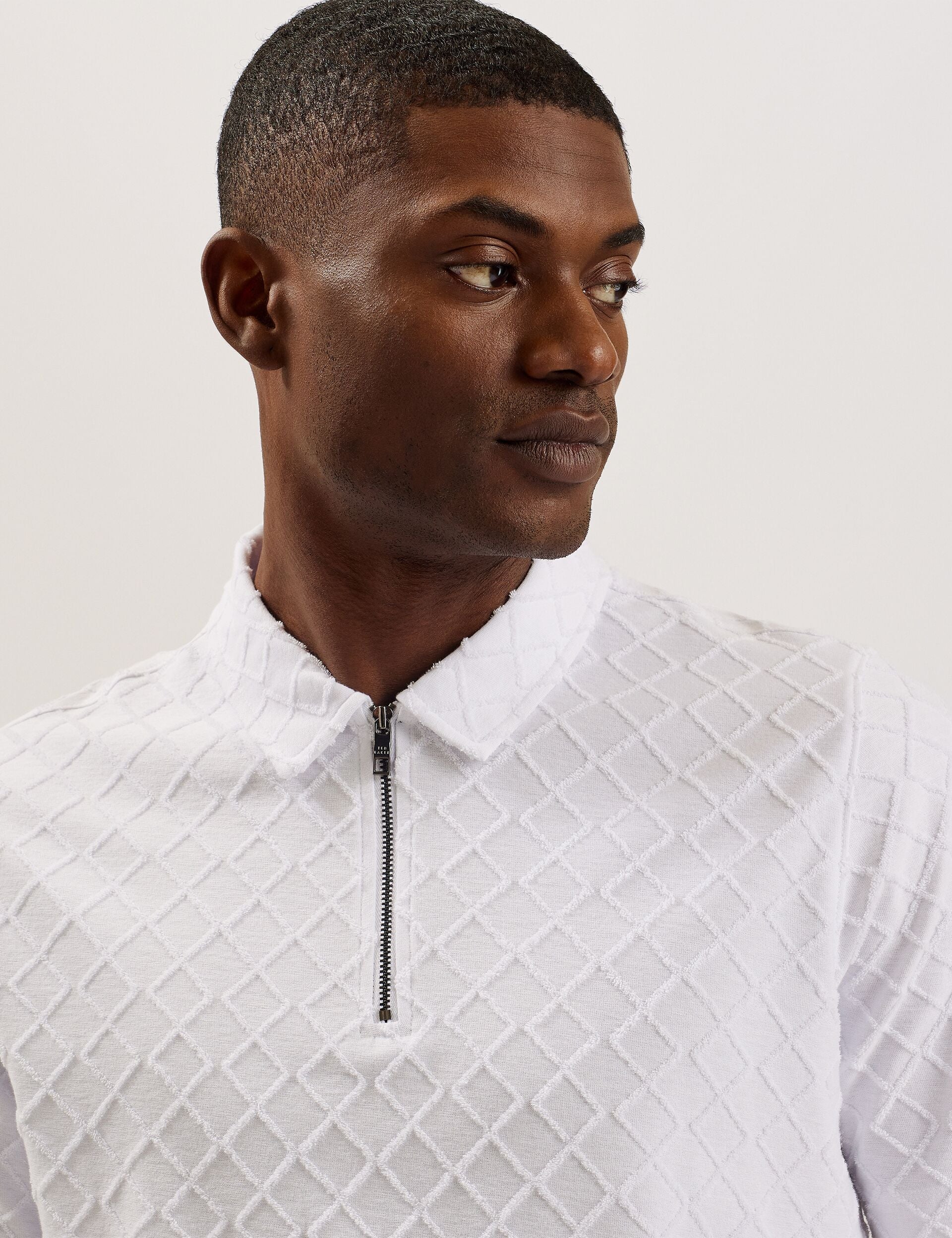 Ted Baker ANSOM - SS Reg Textured Towelling Zip Polo WHITE