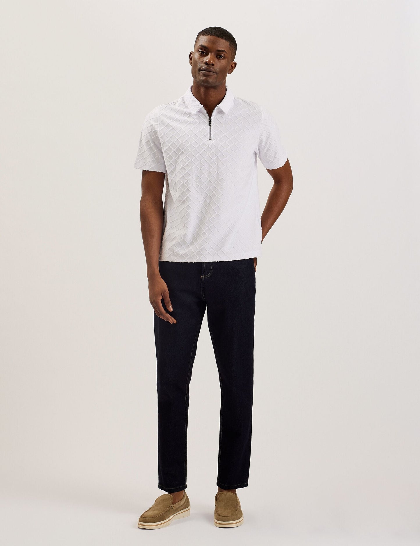 Ted Baker ANSOM - SS Reg Textured Towelling Zip Polo WHITE
