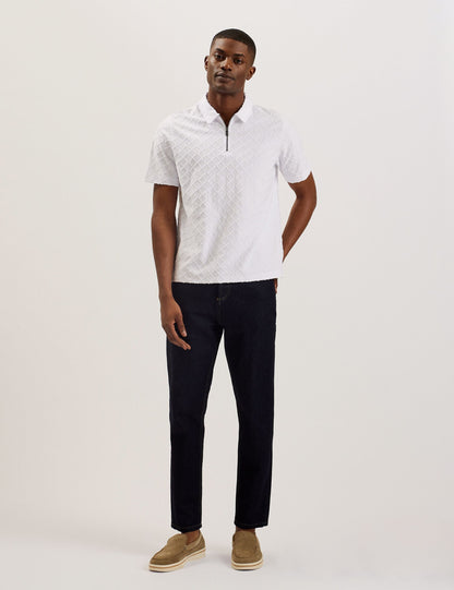 Ted Baker ANSOM - SS Reg Textured Towelling Zip Polo WHITE