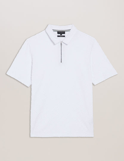 Ted Baker ANSOM - SS Reg Textured Towelling Zip Polo WHITE