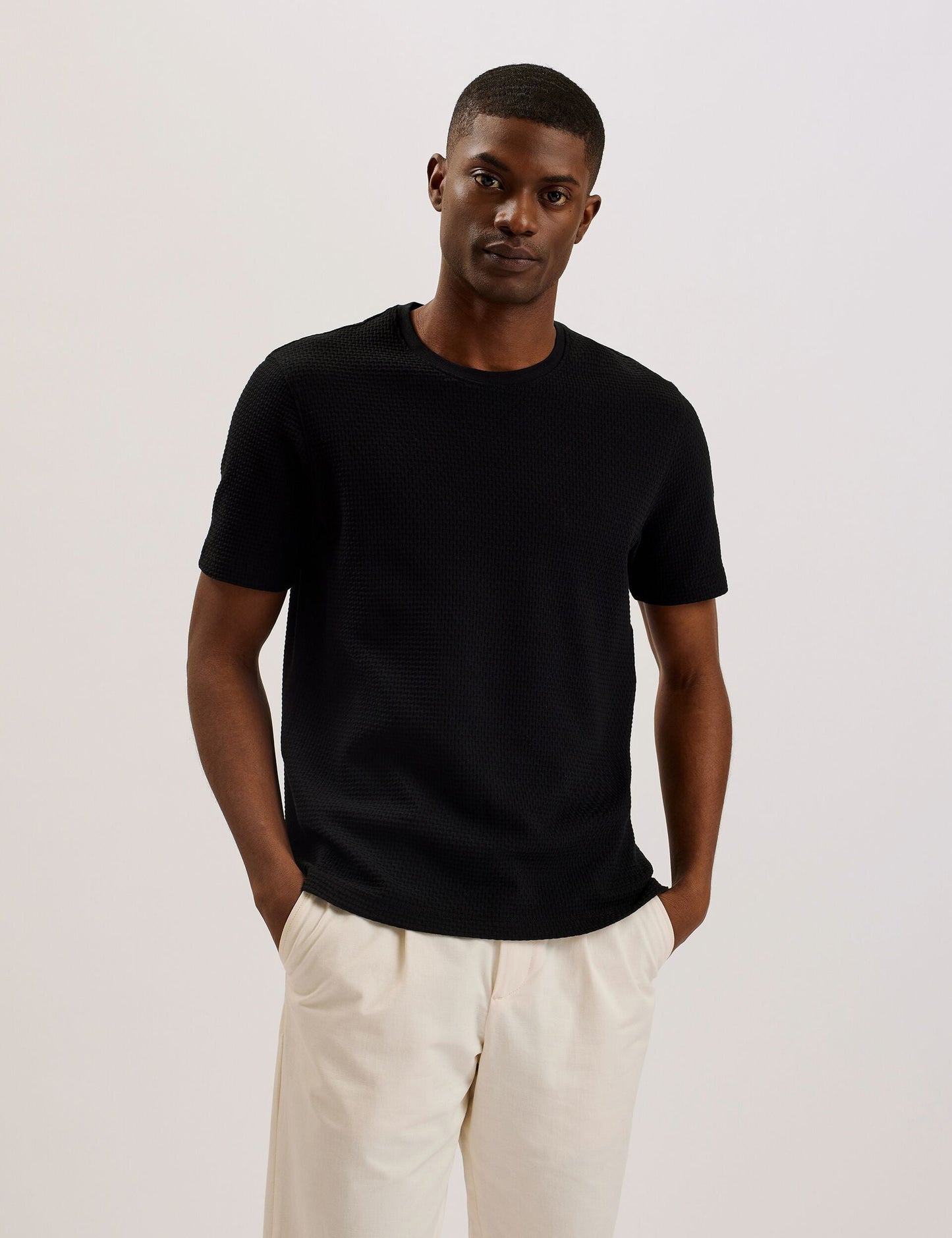 Ted Baker CURLYS - Textured Knit Cotton Short Sleeve T-Shirt BLACK