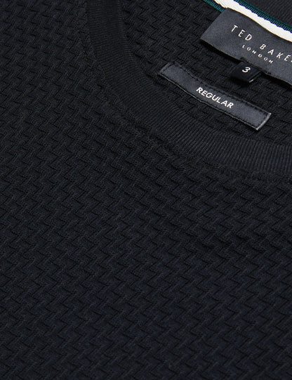 Ted Baker CURLYS - Textured Knit Cotton Short Sleeve T-Shirt BLACK