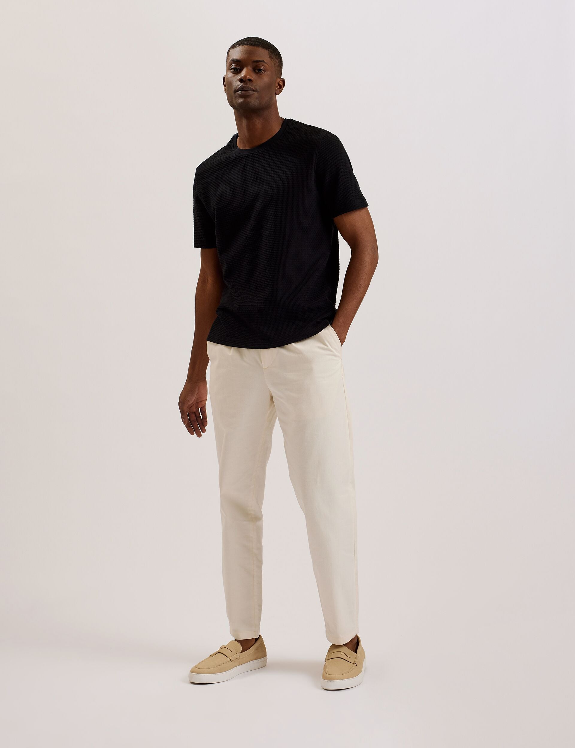 Ted Baker CURLYS - Textured Knit Cotton Short Sleeve T-Shirt BLACK