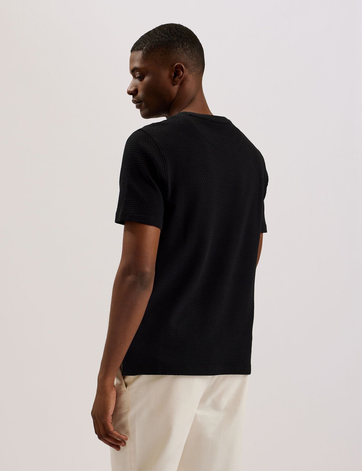 Ted Baker CURLYS - Textured Knit Cotton Short Sleeve T-Shirt BLACK