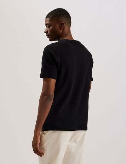 Ted Baker CURLYS - Textured Knit Cotton Short Sleeve T-Shirt BLACK