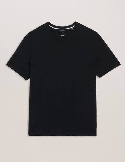 Ted Baker CURLYS - Textured Knit Cotton Short Sleeve T-Shirt BLACK