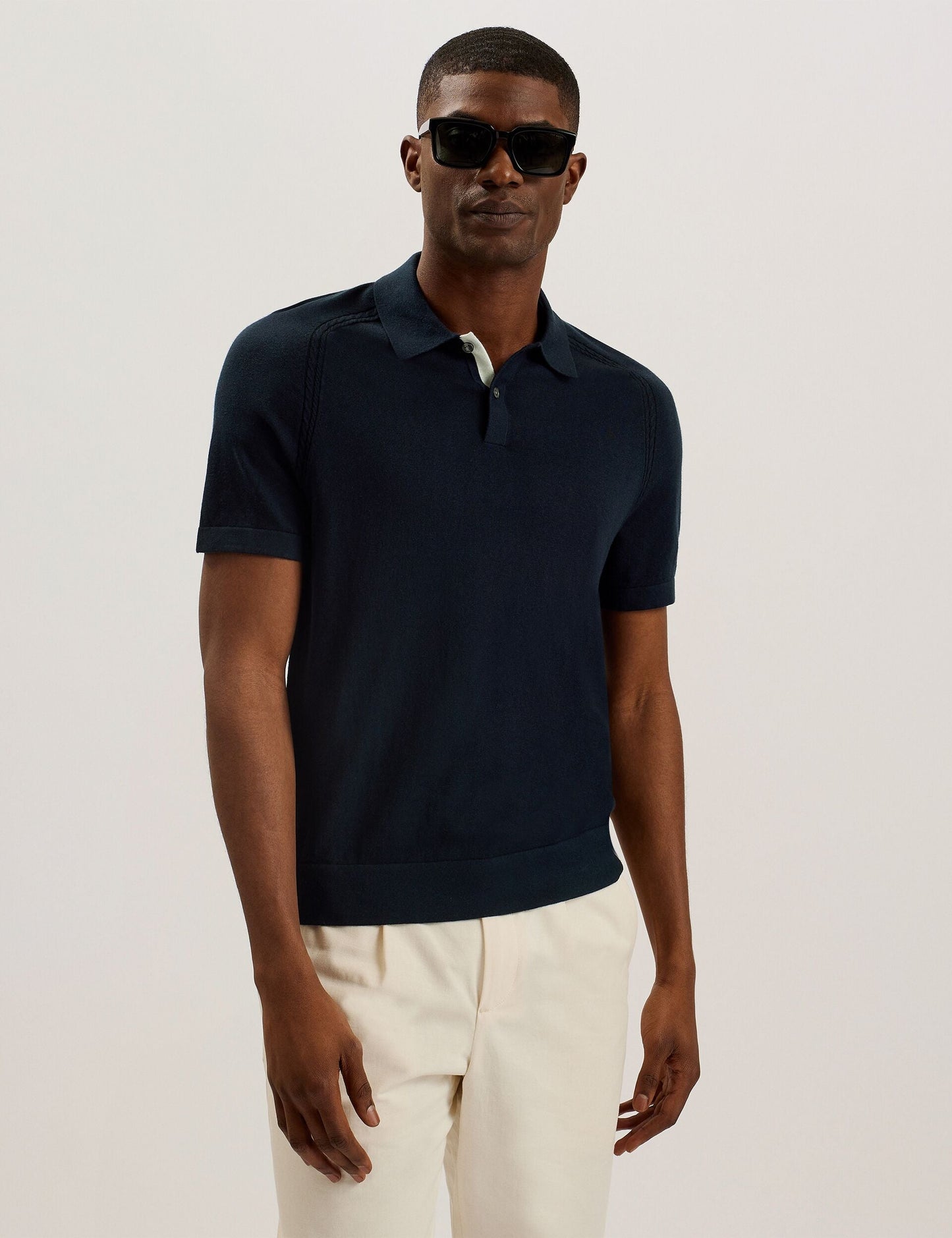Ted Baker PELTZ - SS Regular Silk Blend Polo NAVY
