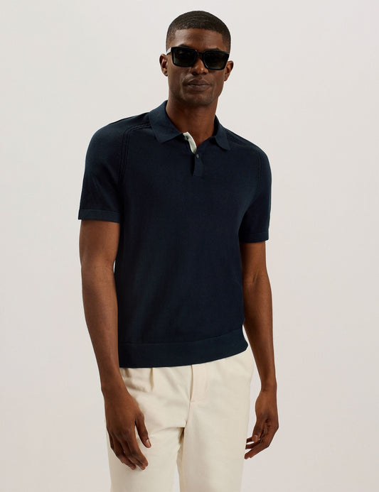 Ted Baker PELTZ - SS Regular Silk Blend Polo NAVY