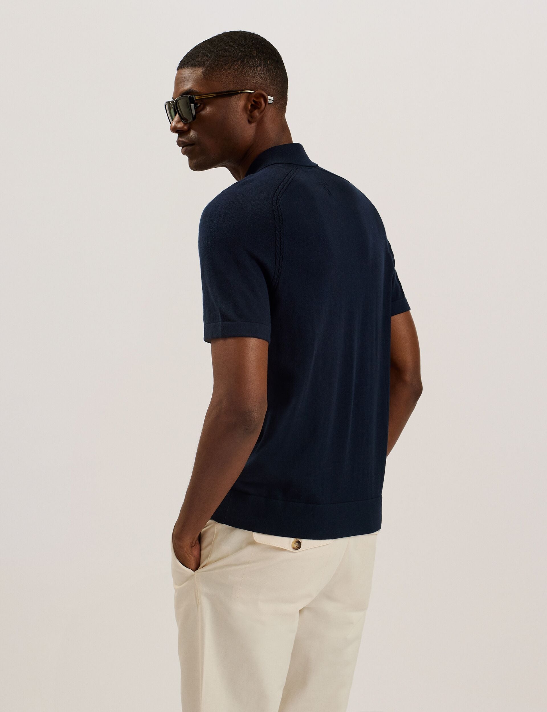Ted Baker PELTZ - SS Regular Silk Blend Polo NAVY