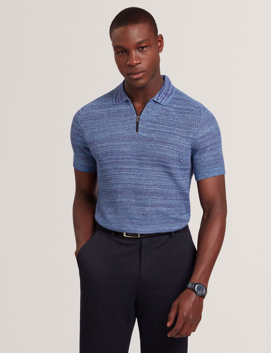 Ted Baker BLOSSAM - Space Dye Zip Neck Polo Shirt BLUE