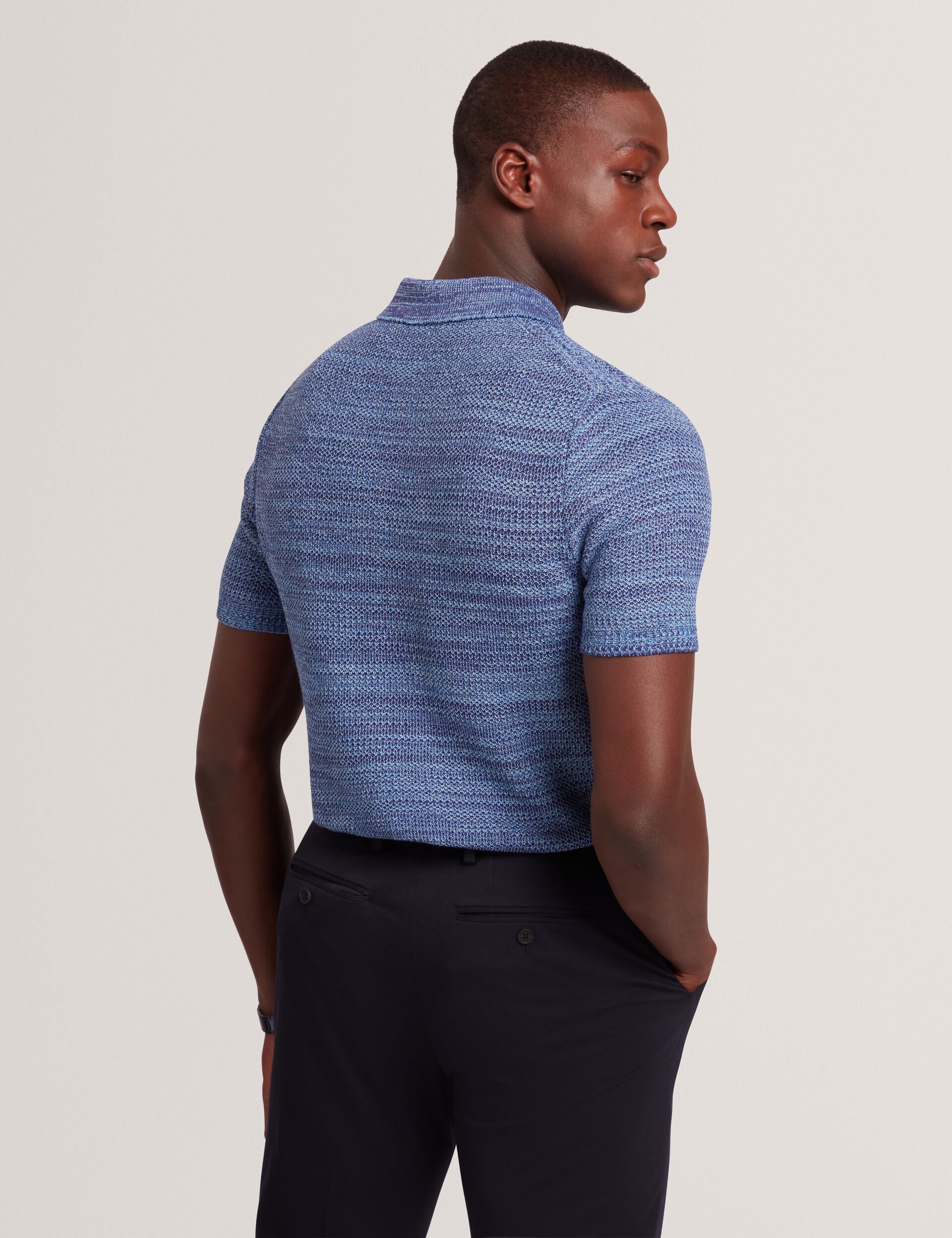 Ted Baker BLOSSAM - Space Dye Zip Neck Polo Shirt BLUE