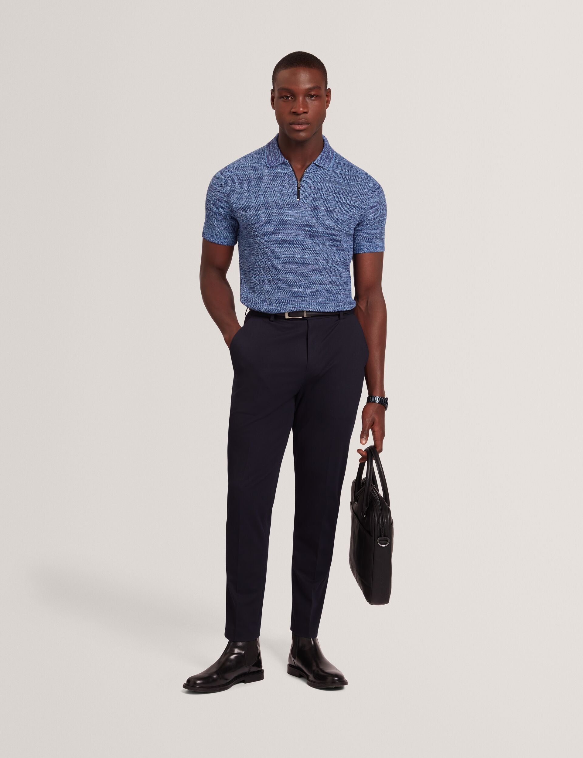 Ted Baker BLOSSAM - Space Dye Zip Neck Polo Shirt BLUE