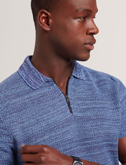 Ted Baker BLOSSAM - Space Dye Zip Neck Polo Shirt BLUE