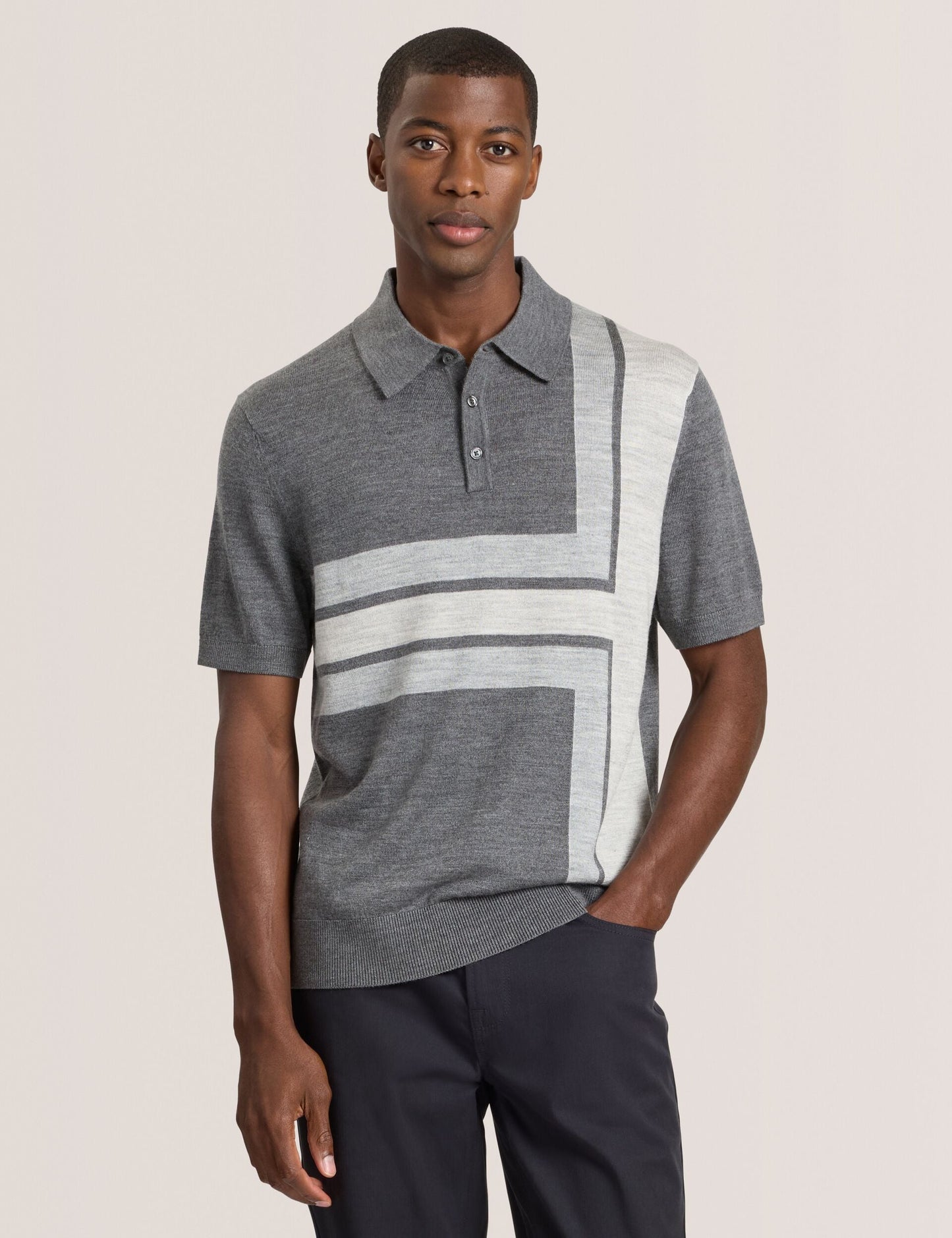 Ted Baker INTARSIA - Short Sleeve Sweater Polo DARK GREY