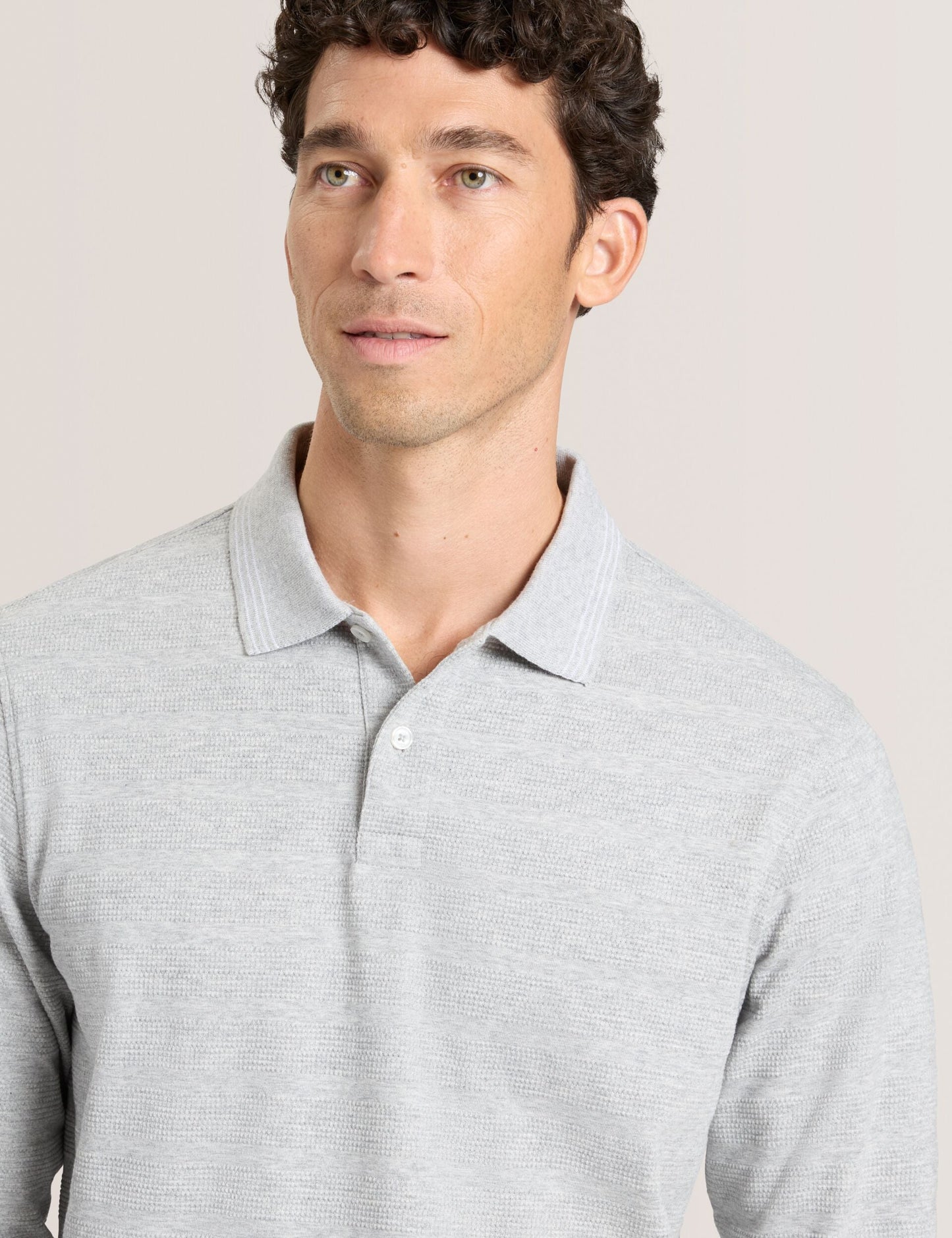 Ted Baker POPCORN STRIPE LONG SLEEVE POLO - Grey Heather GREY