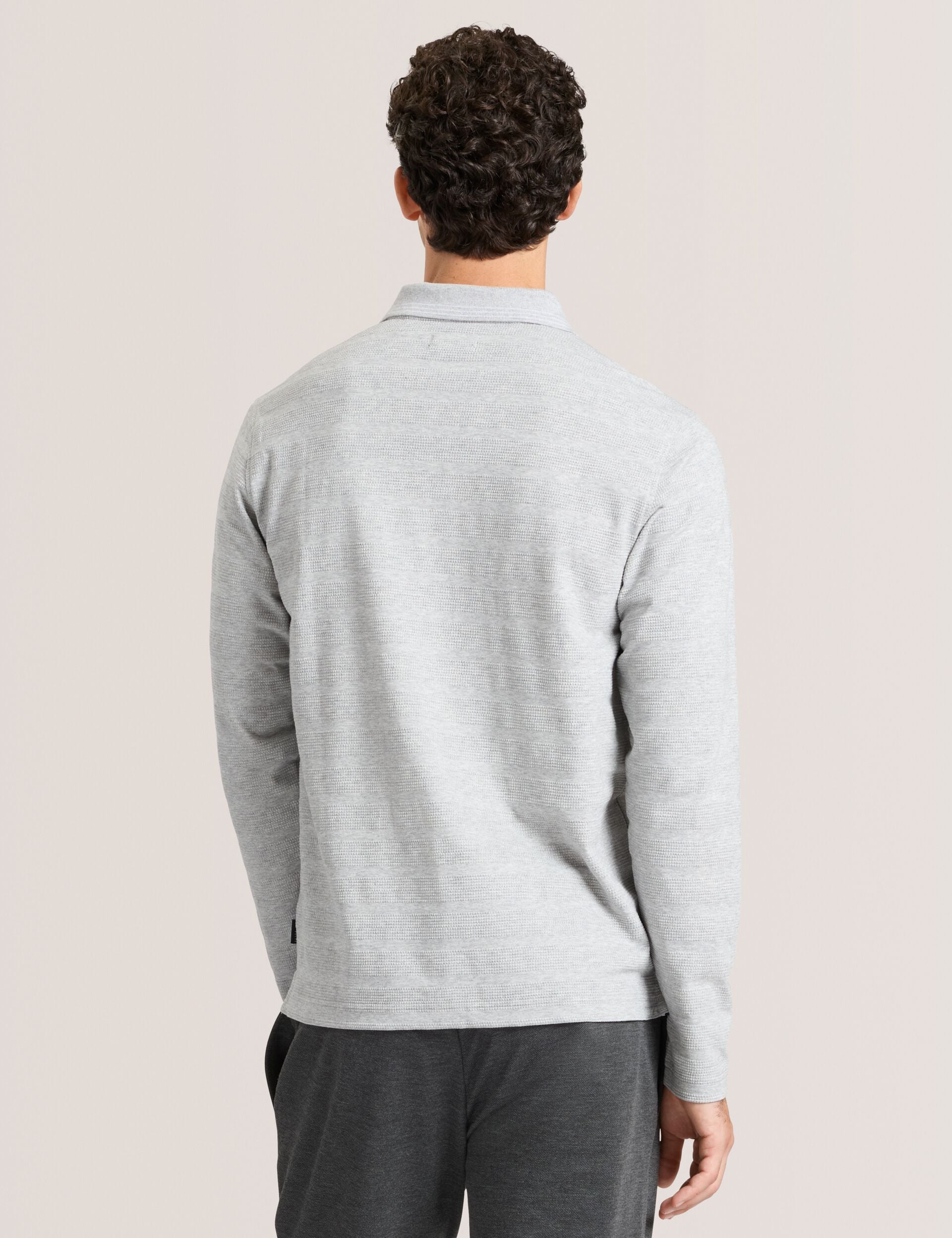 Ted Baker POPCORN STRIPE LONG SLEEVE POLO - Grey Heather GREY