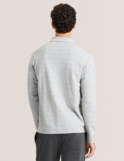 Ted Baker POPCORN STRIPE LONG SLEEVE POLO - Grey Heather GREY