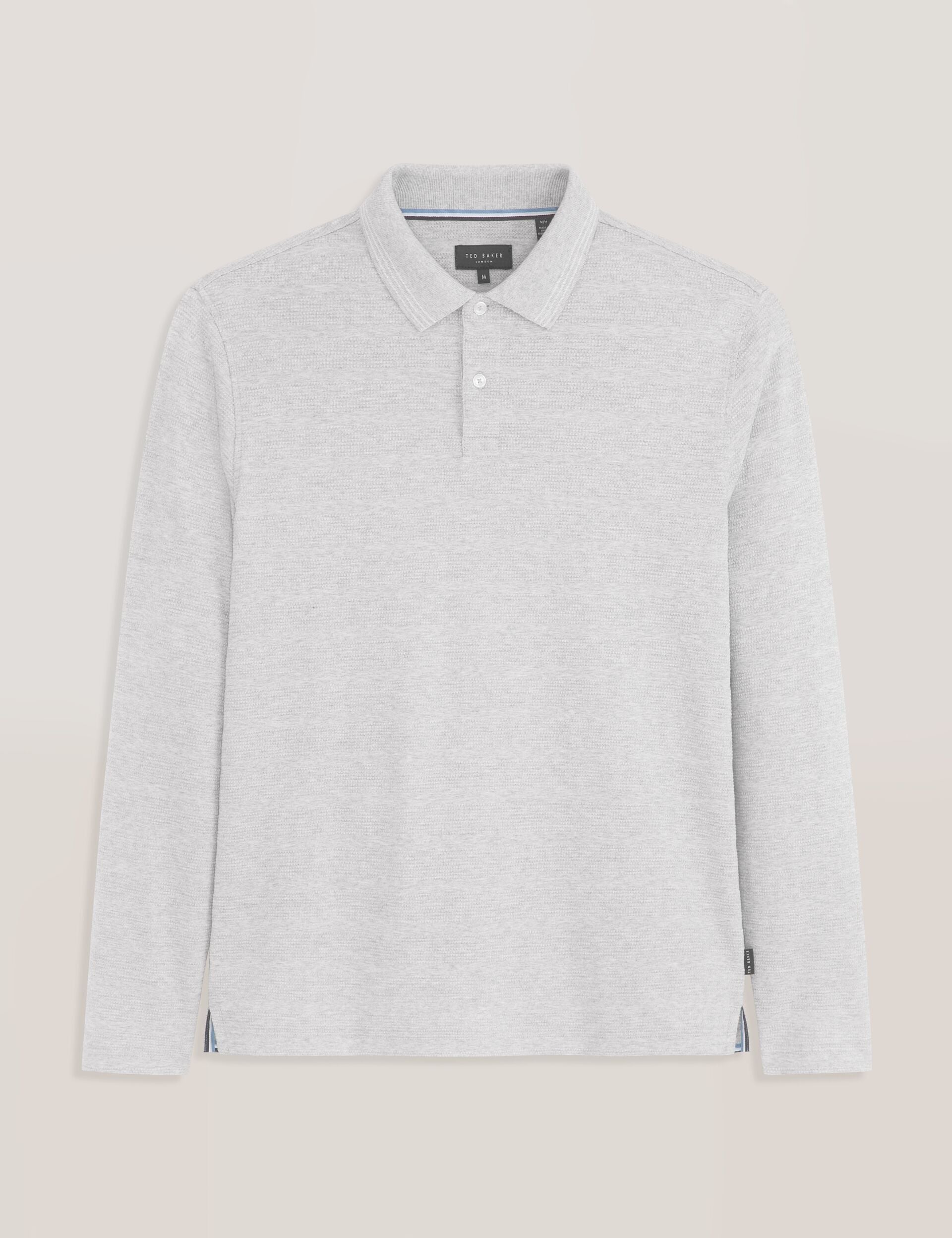Ted Baker POPCORN STRIPE LONG SLEEVE POLO - Grey Heather GREY