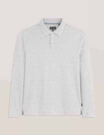 Ted Baker POPCORN STRIPE LONG SLEEVE POLO - Grey Heather GREY