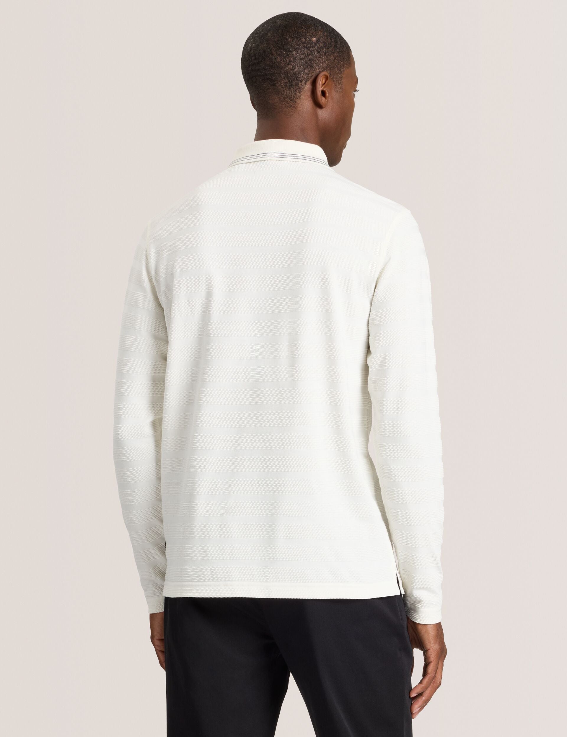 Ted Baker POPCORN STRIPE LONG SLEEVE POLO - Egret WHITE