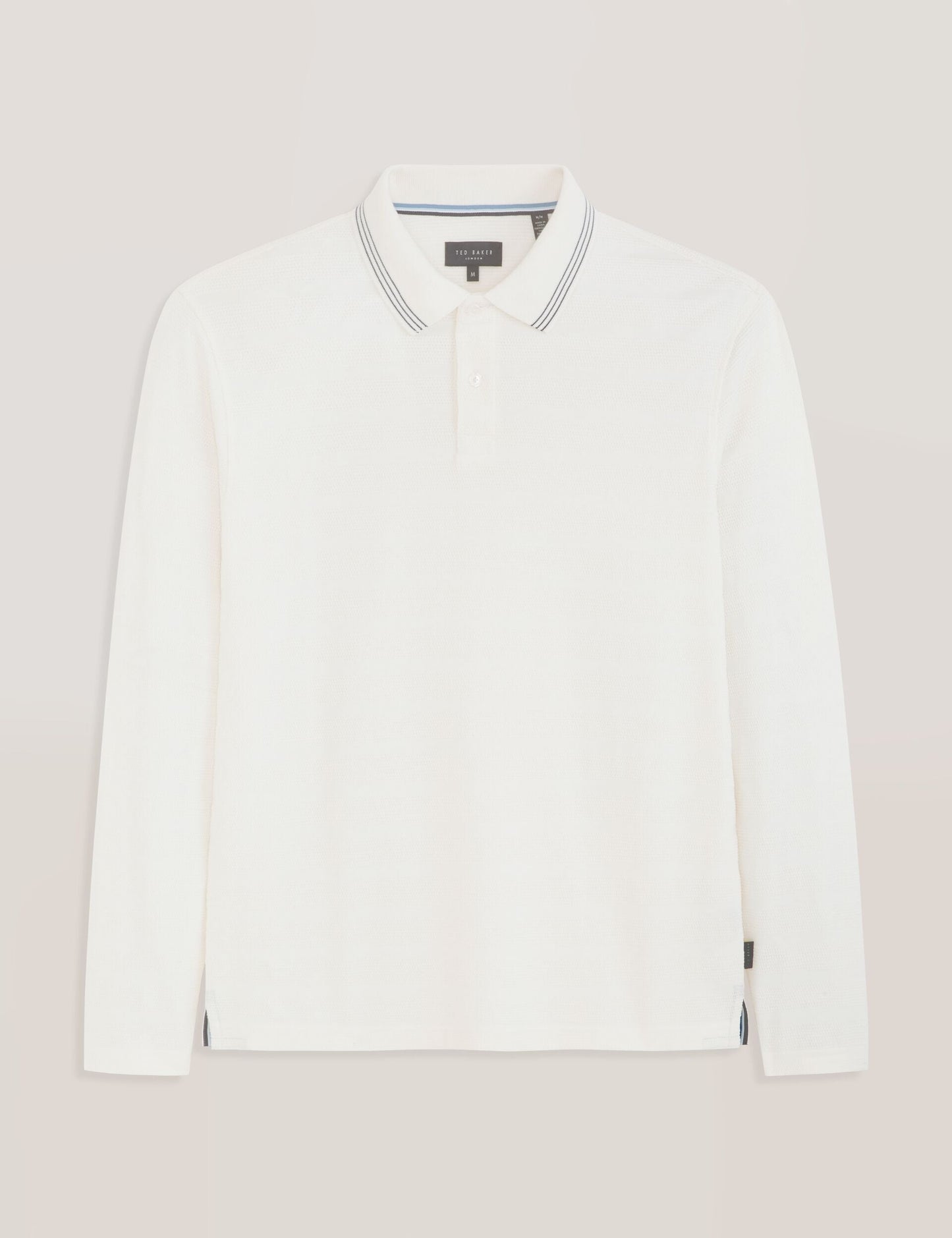 Ted Baker POPCORN STRIPE LONG SLEEVE POLO - Egret WHITE