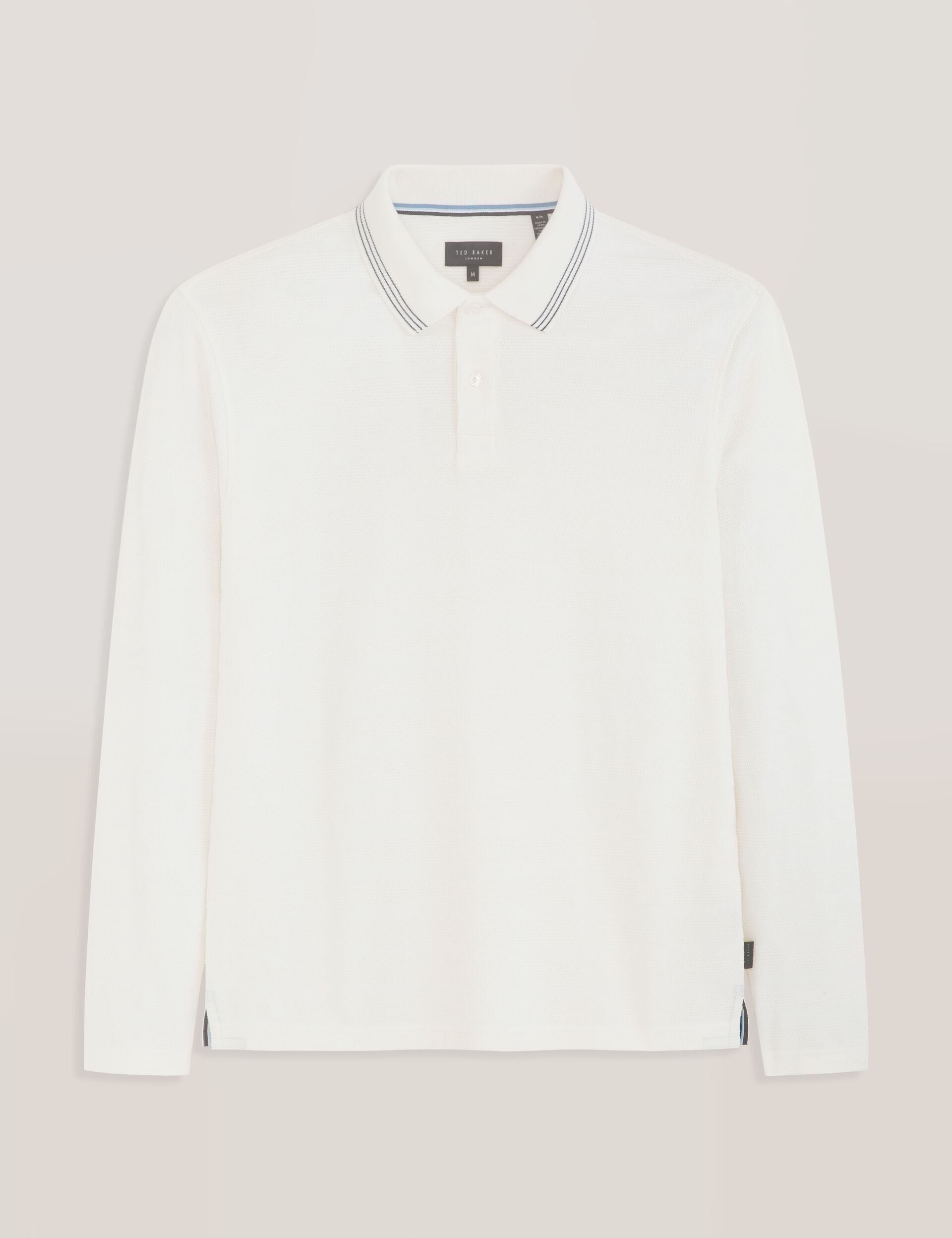 Ted Baker POPCORN STRIPE LONG SLEEVE POLO - Egret WHITE