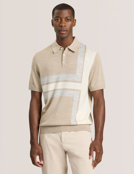 Ted Baker INTARSIA - Short Sleeve Sweater Polo LIGHT CAMEL