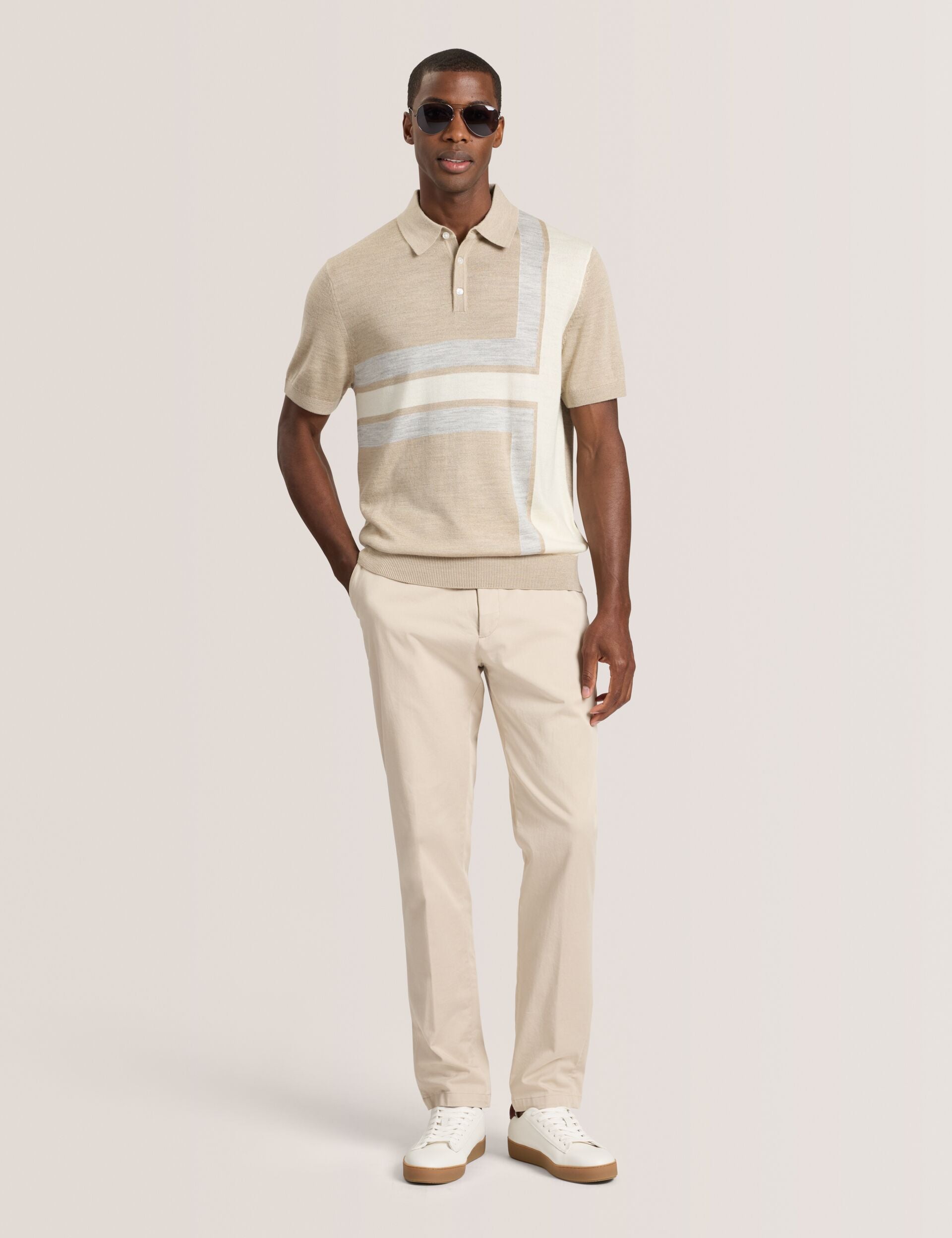 Ted Baker INTARSIA - Short Sleeve Sweater Polo LIGHT CAMEL